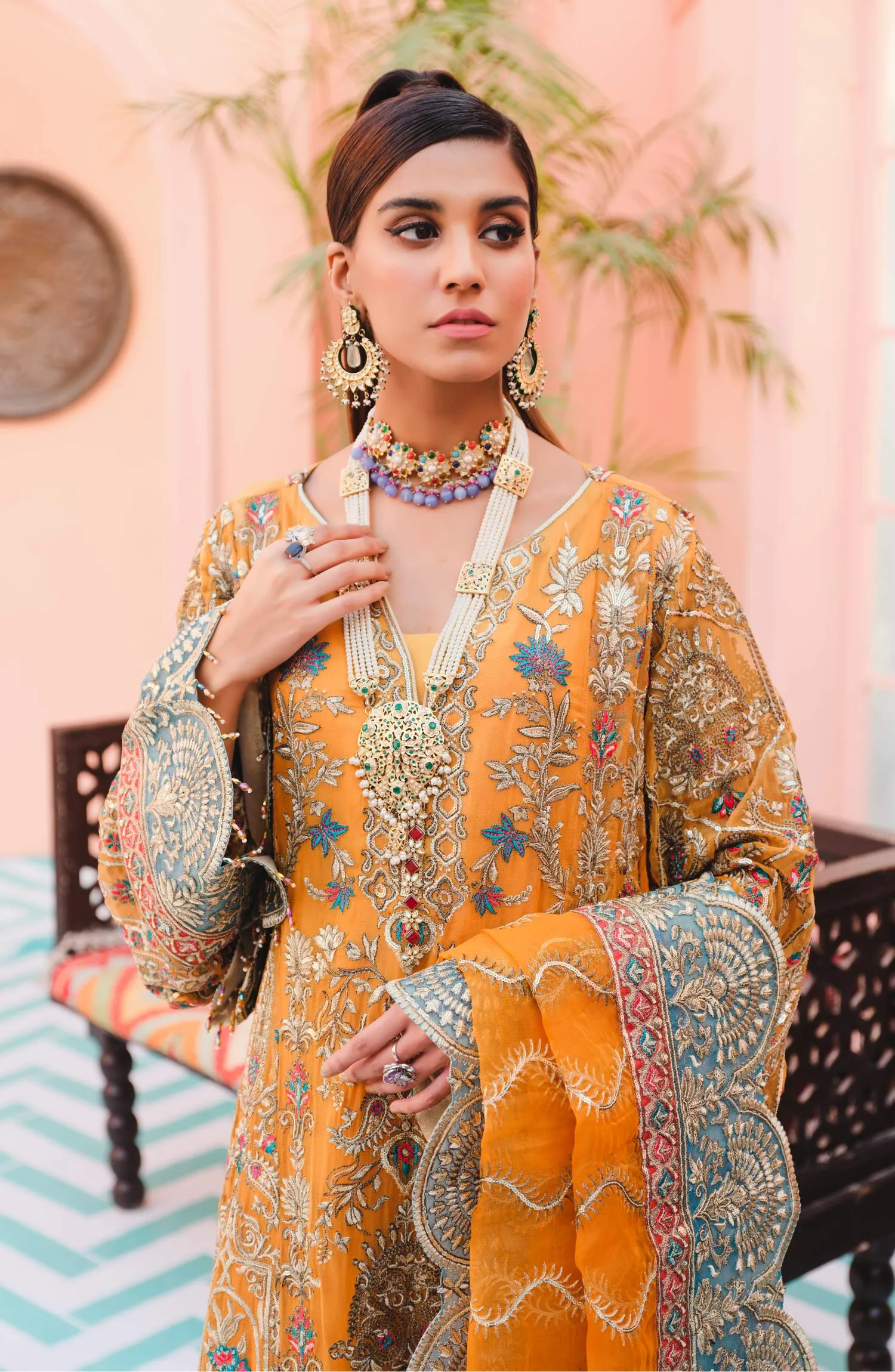 Elegant Fancy Kameez Salwar in Orange Shade #PF379