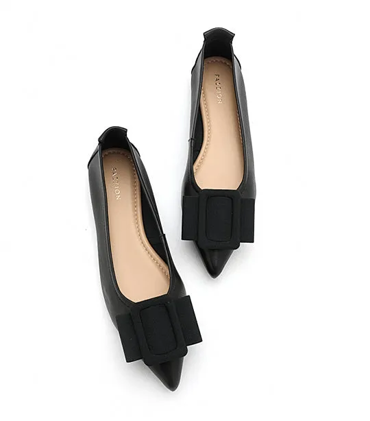 Elyse Bow Buckled Pointed Toe Flats Black