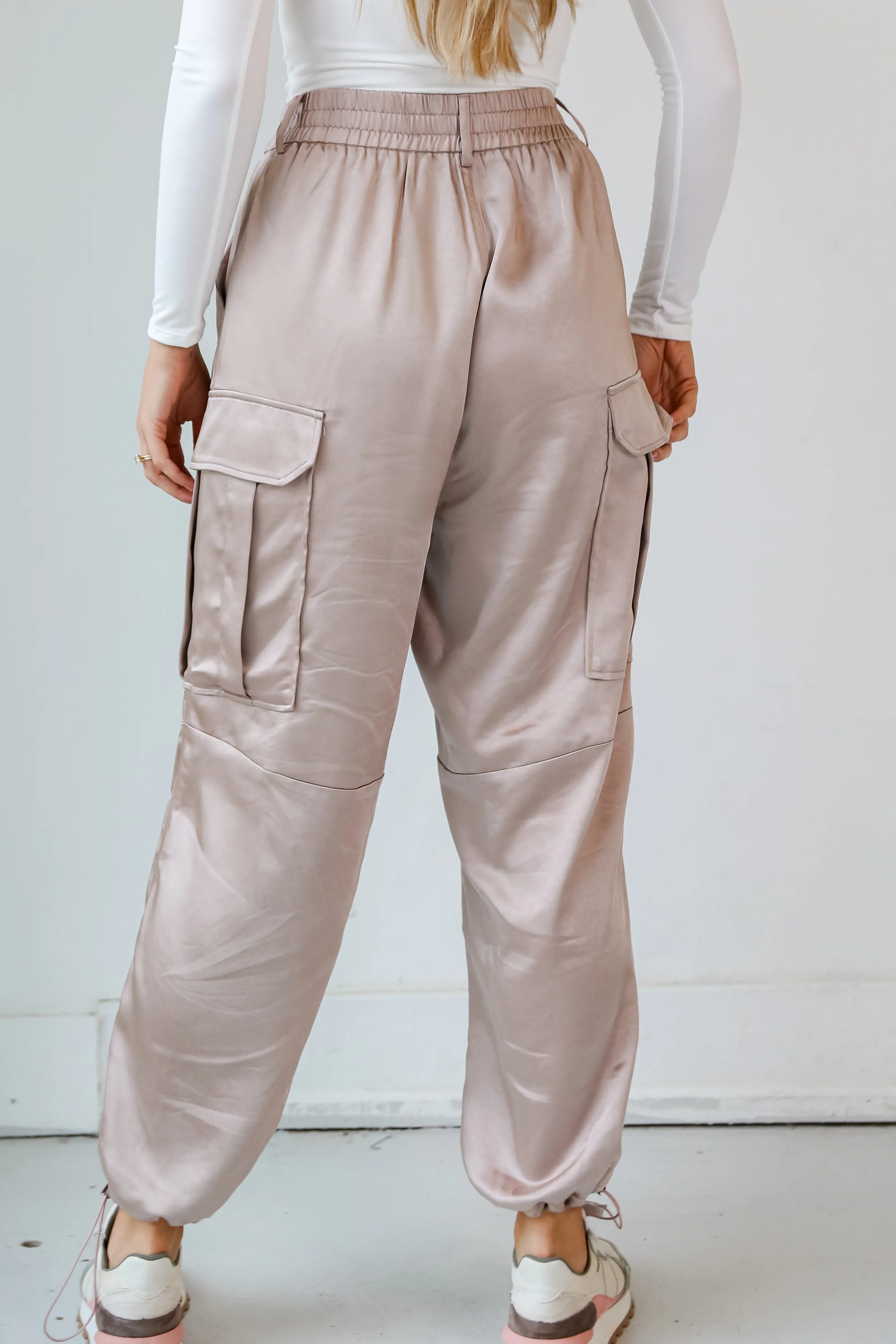 FINAL SALE - My Dream Come True Champagne Satin Cargo Pants