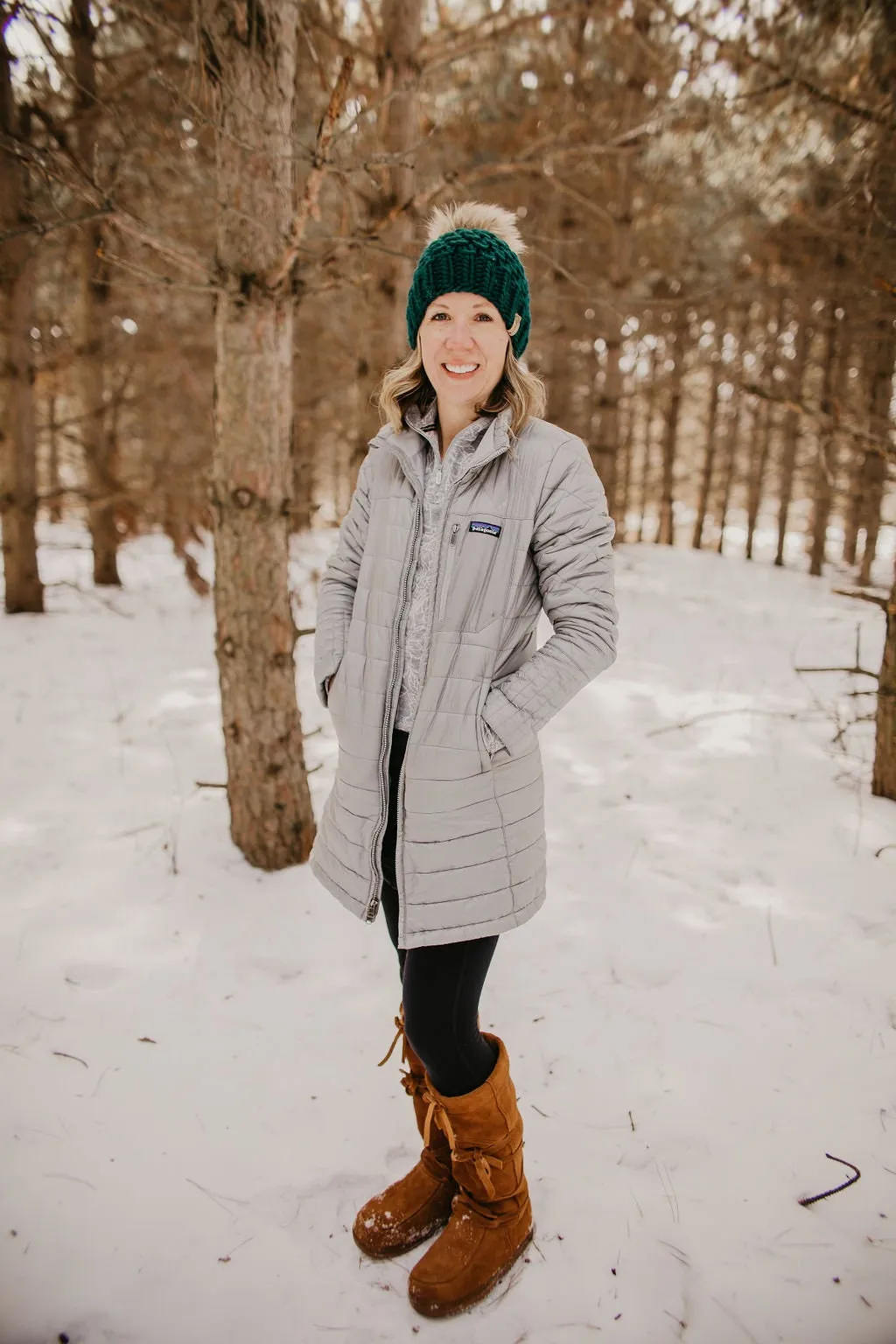 Forest Green Peruvian Wool Knit Hat with Faux Fur Pom Pom