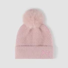 Fun & Flirty Thermal Bow Knit Hat with Pompom