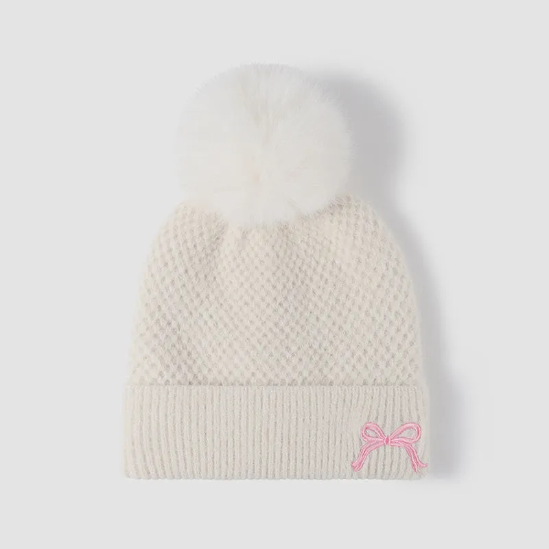 Fun & Flirty Thermal Bow Knit Hat with Pompom