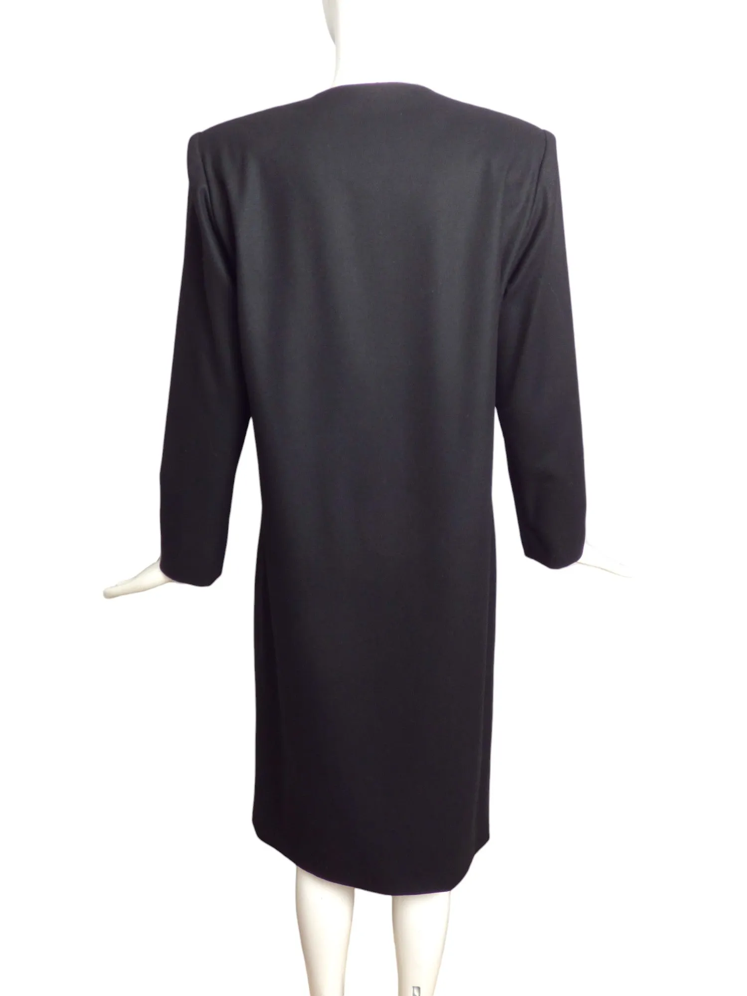 GALANOS- 1980s Black Wool Coat Dress, Size 10