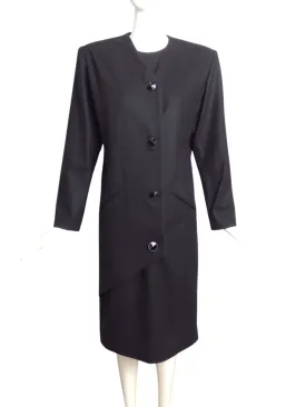 GALANOS- 1980s Black Wool Coat Dress, Size 10