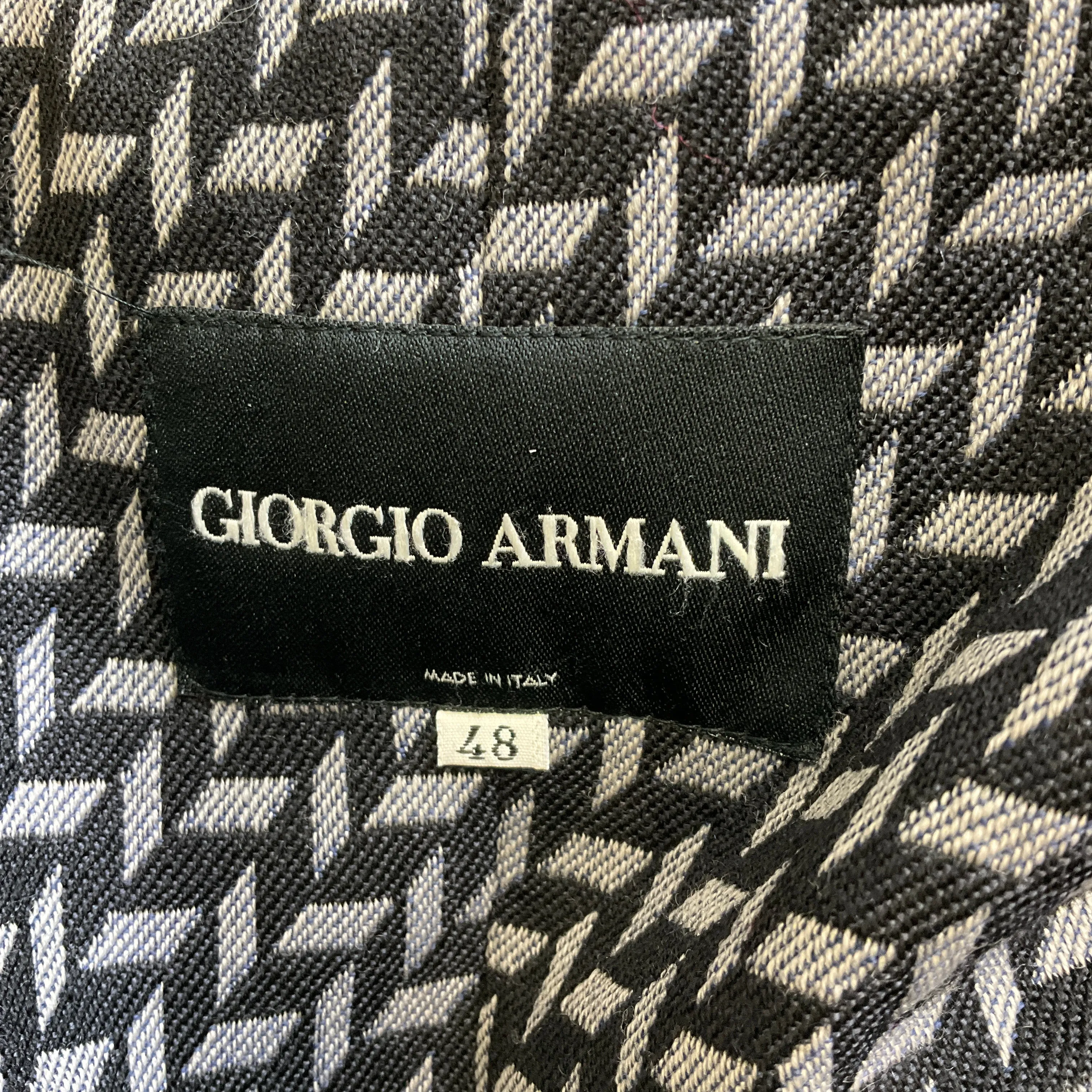 Giorgio Armani Black / Grey Geometric Patterned Full-Length Wool Coat