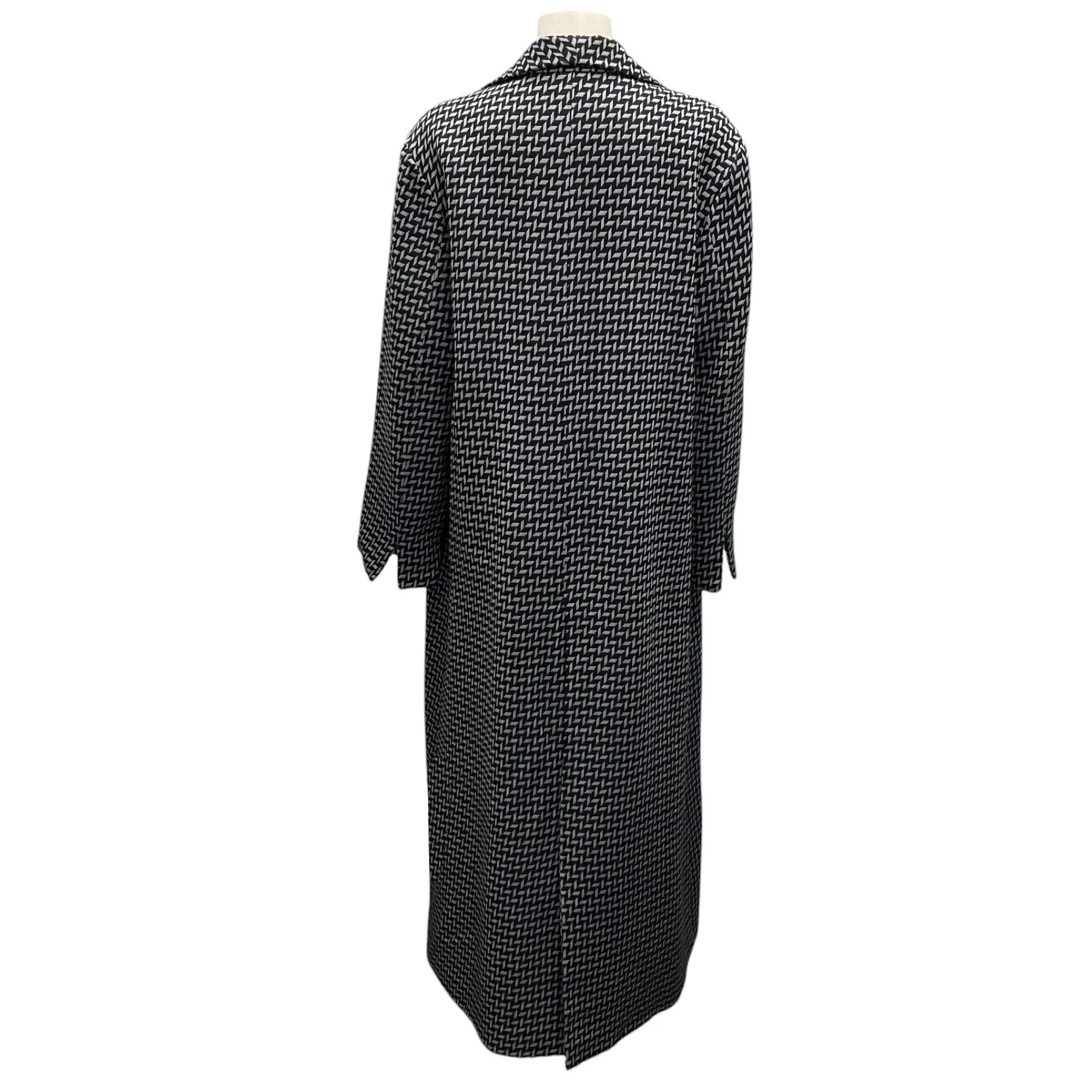 Giorgio Armani Black / Grey Geometric Patterned Full-Length Wool Coat