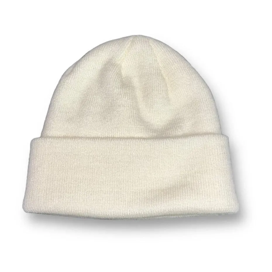 Girls One Size White Knit Beanie Hat