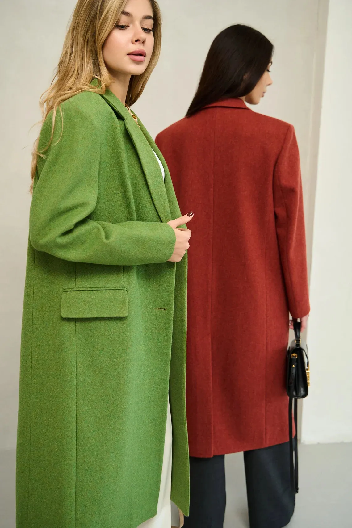 Grass green long wool coat