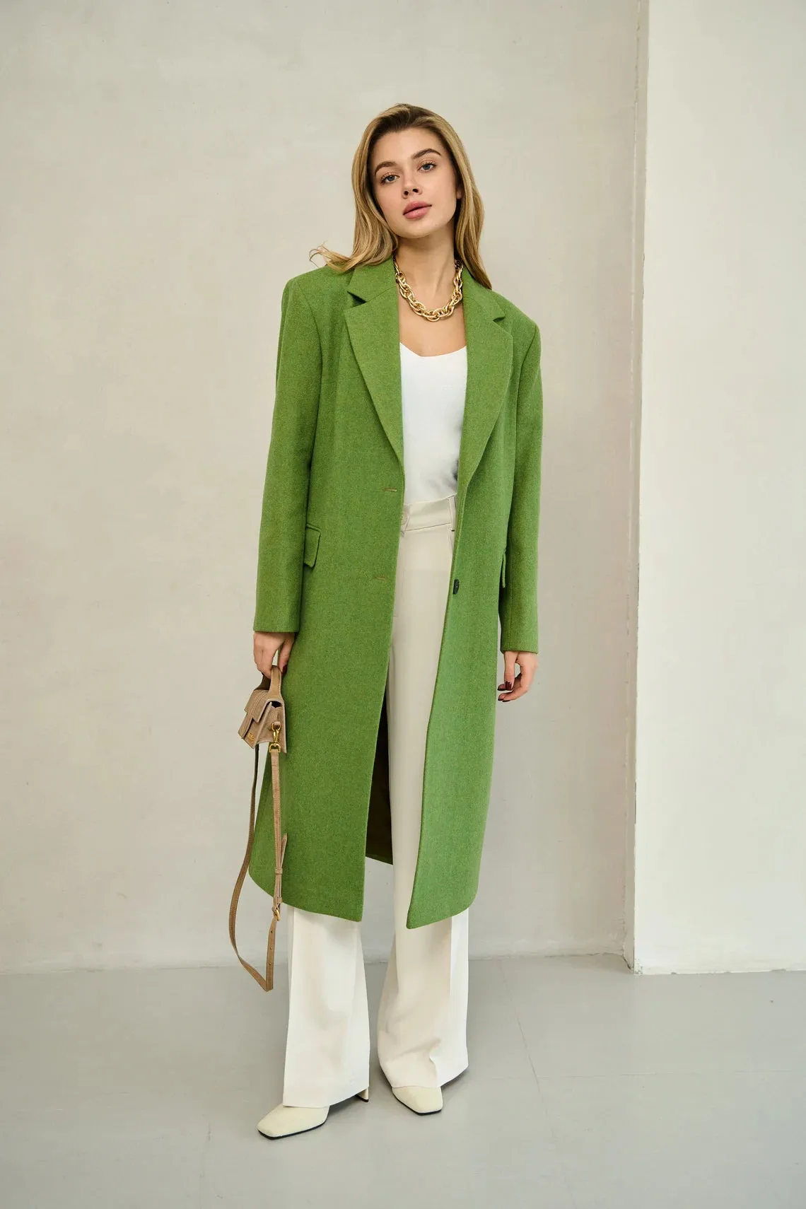 Grass green long wool coat