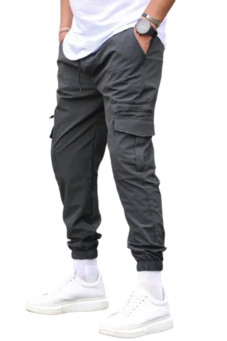 Gray Men's Cargo pants Elastic Bottom Jagger 2 Pockets With Zipper SLIM-FIT