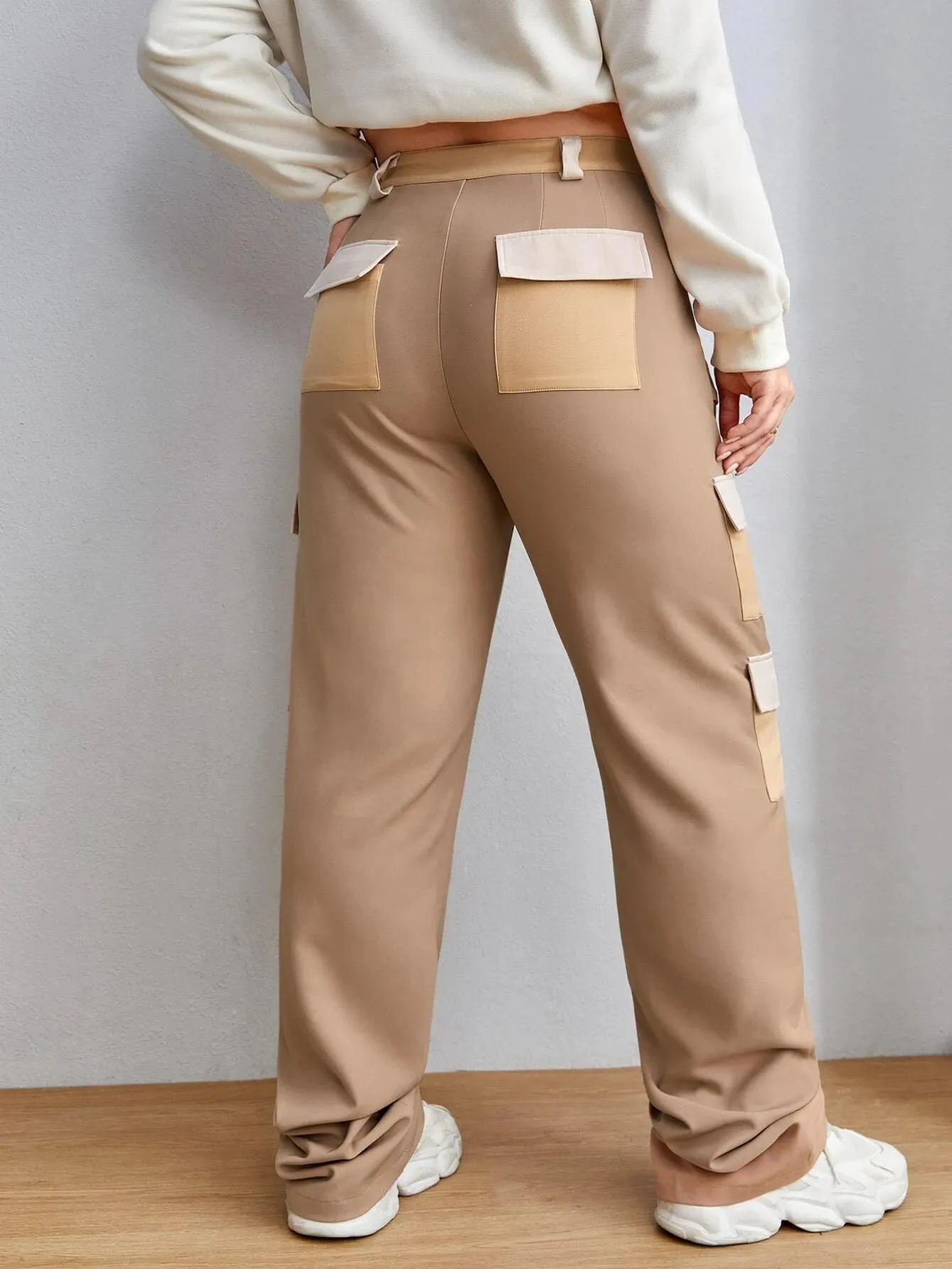 High Waist Cargo Pants In Colorblock