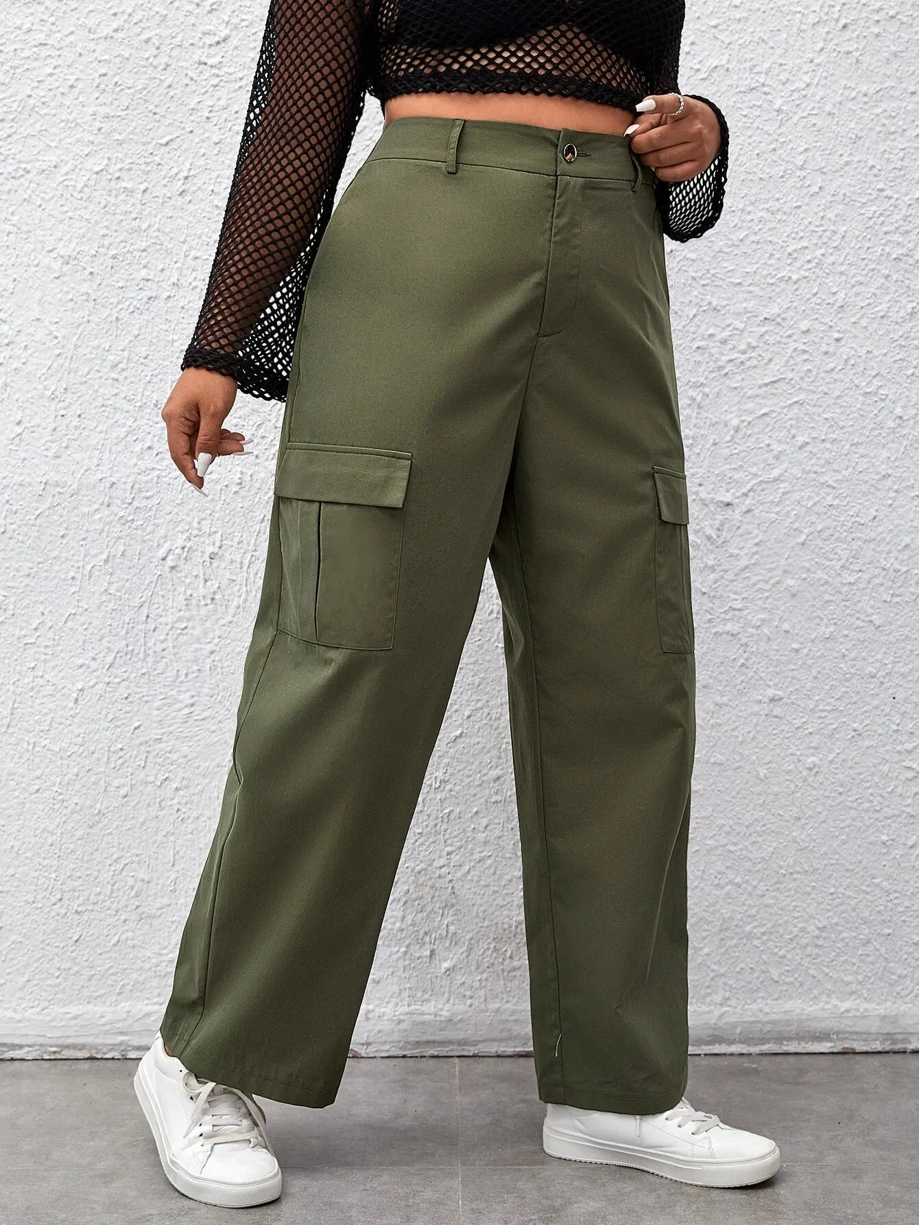 High Waist Flap Pocket Side Casual Cargo Pants