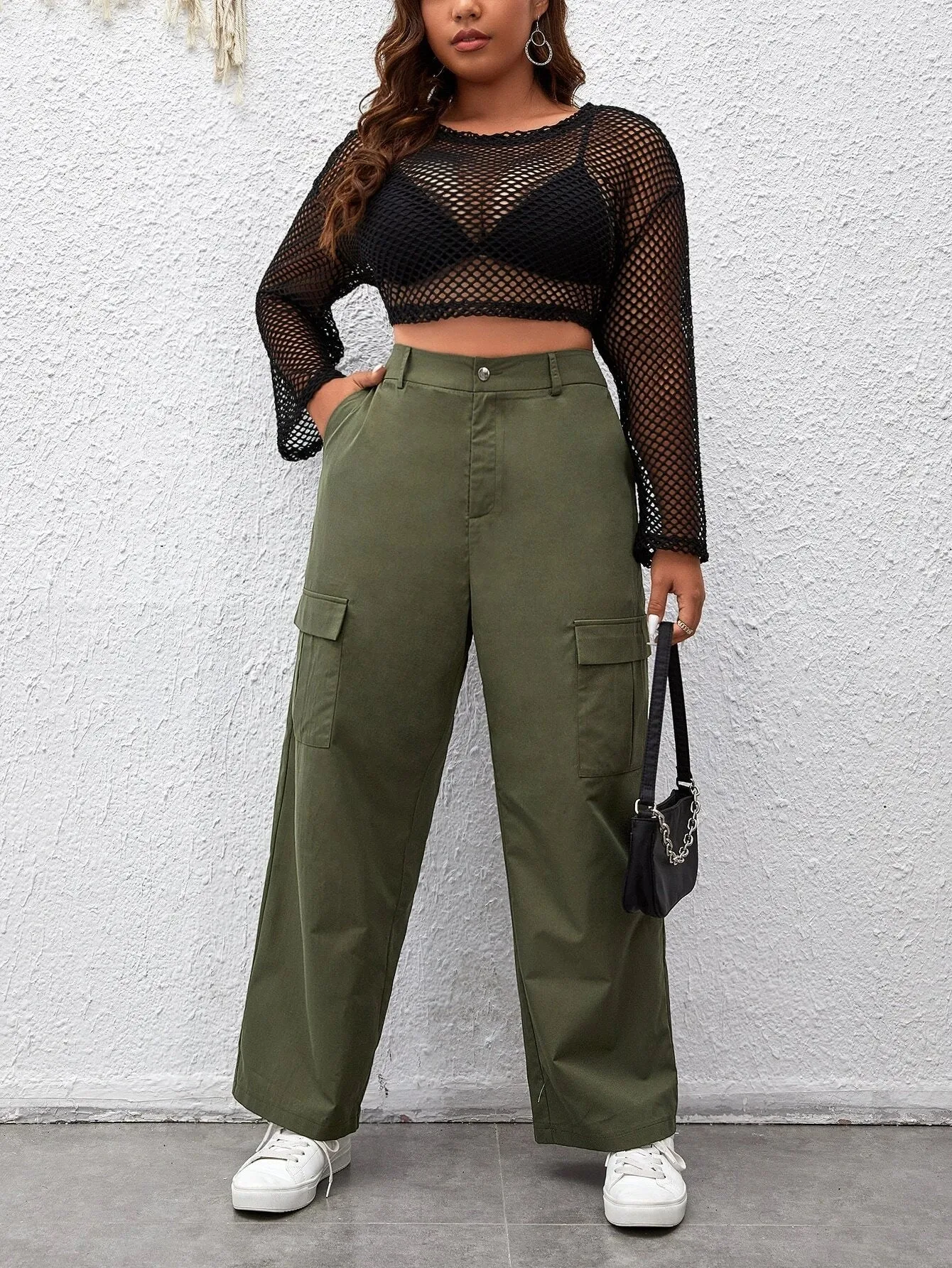 High Waist Flap Pocket Side Casual Cargo Pants