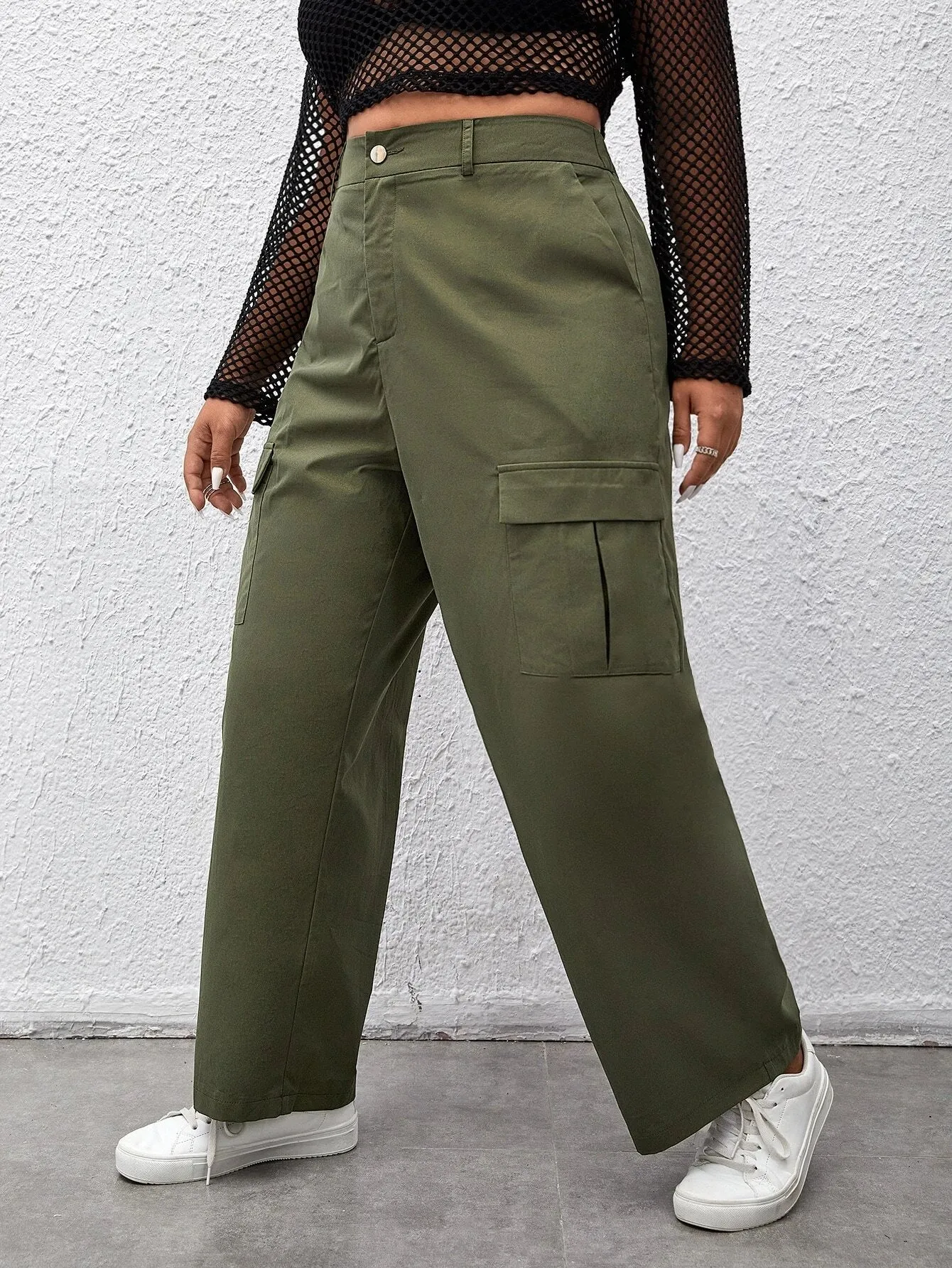 High Waist Flap Pocket Side Casual Cargo Pants