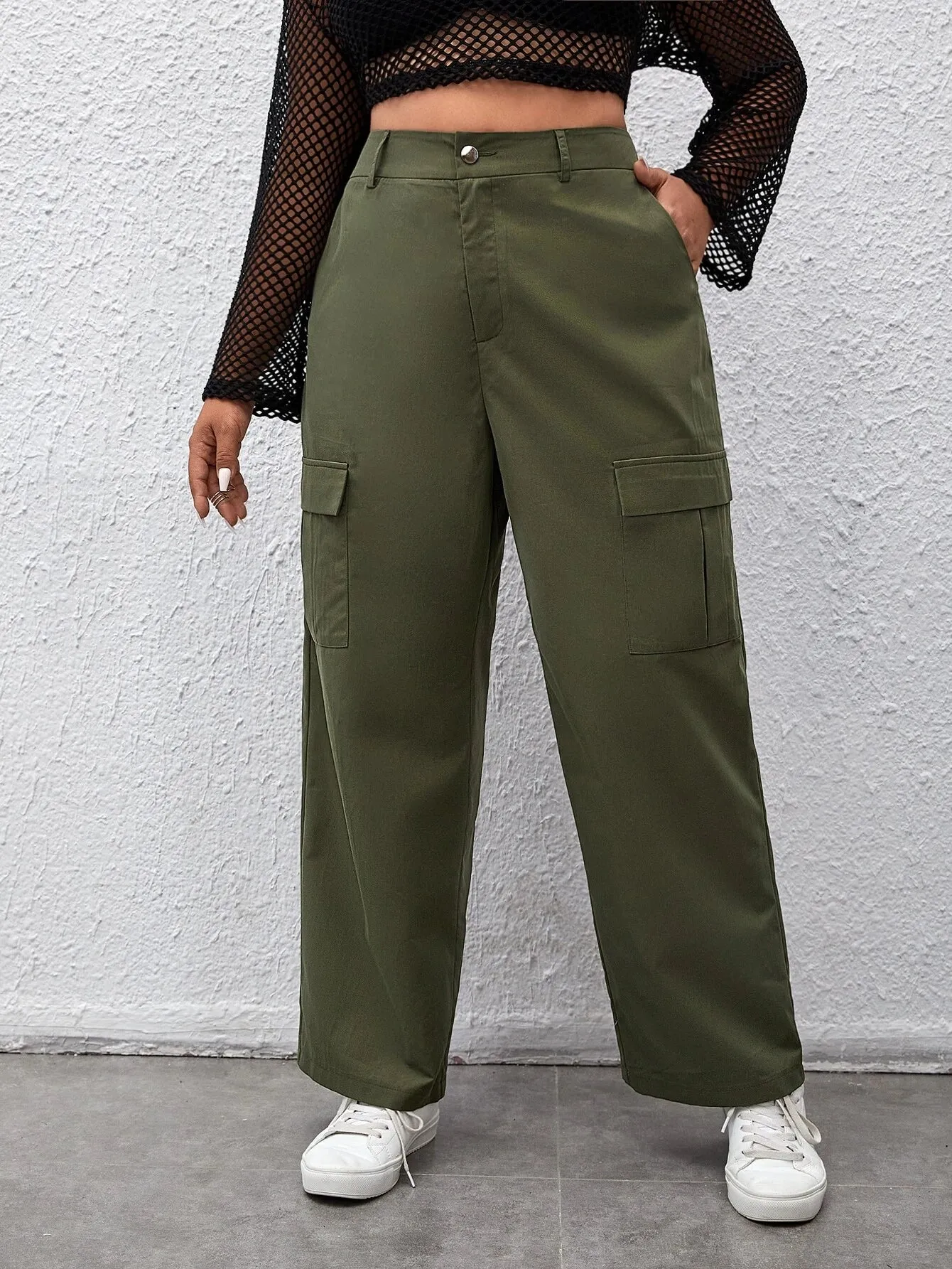 High Waist Flap Pocket Side Casual Cargo Pants