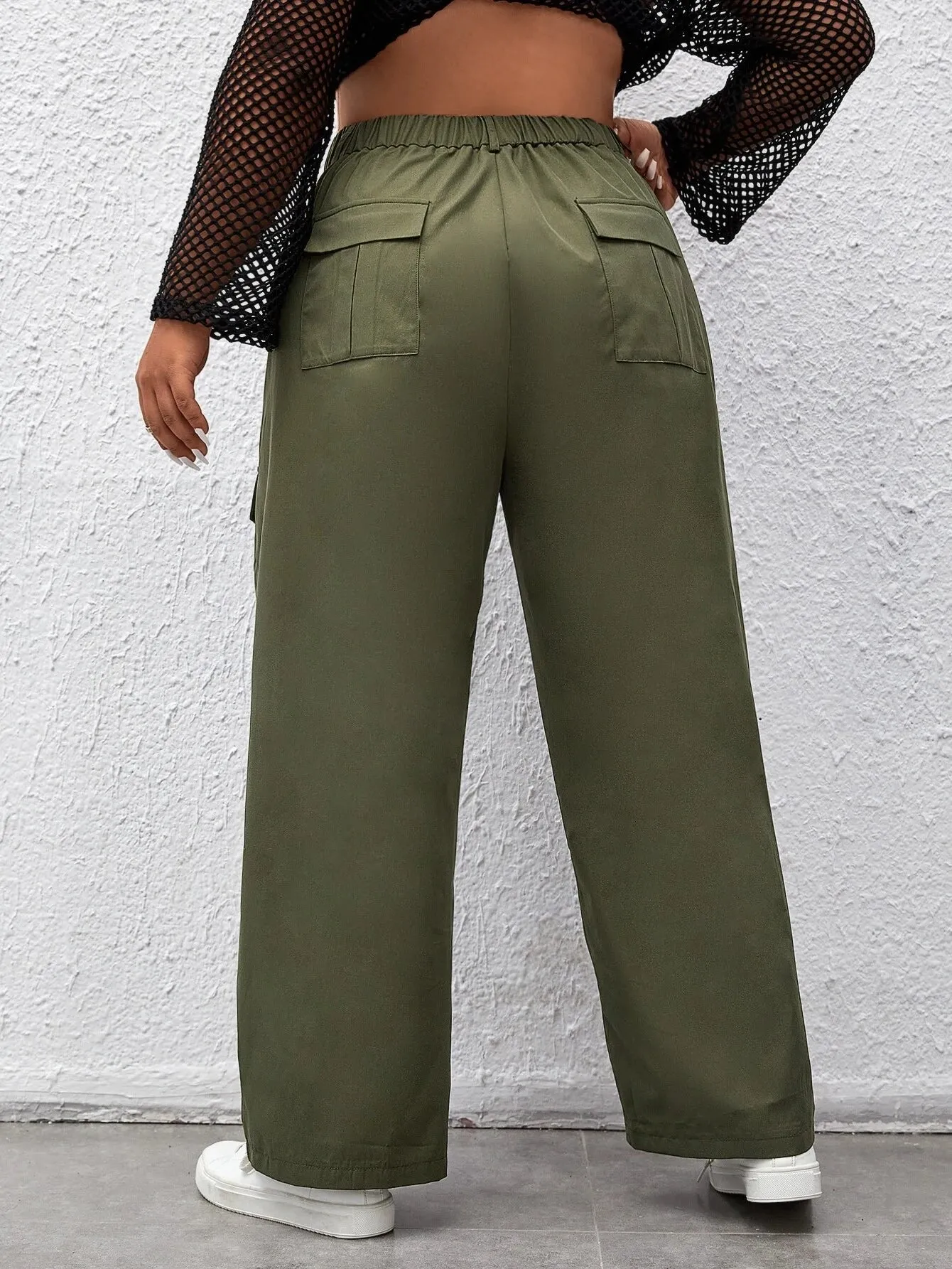 High Waist Flap Pocket Side Casual Cargo Pants