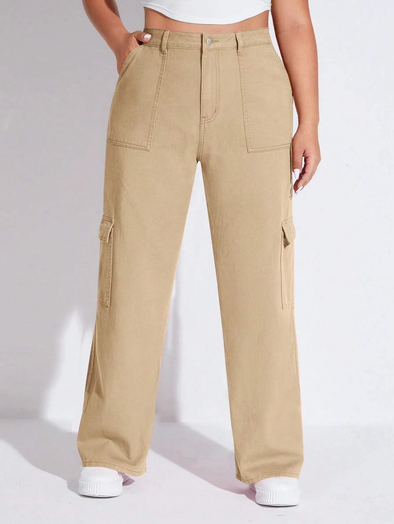 High Waist Side Pocket Cargo Jeans