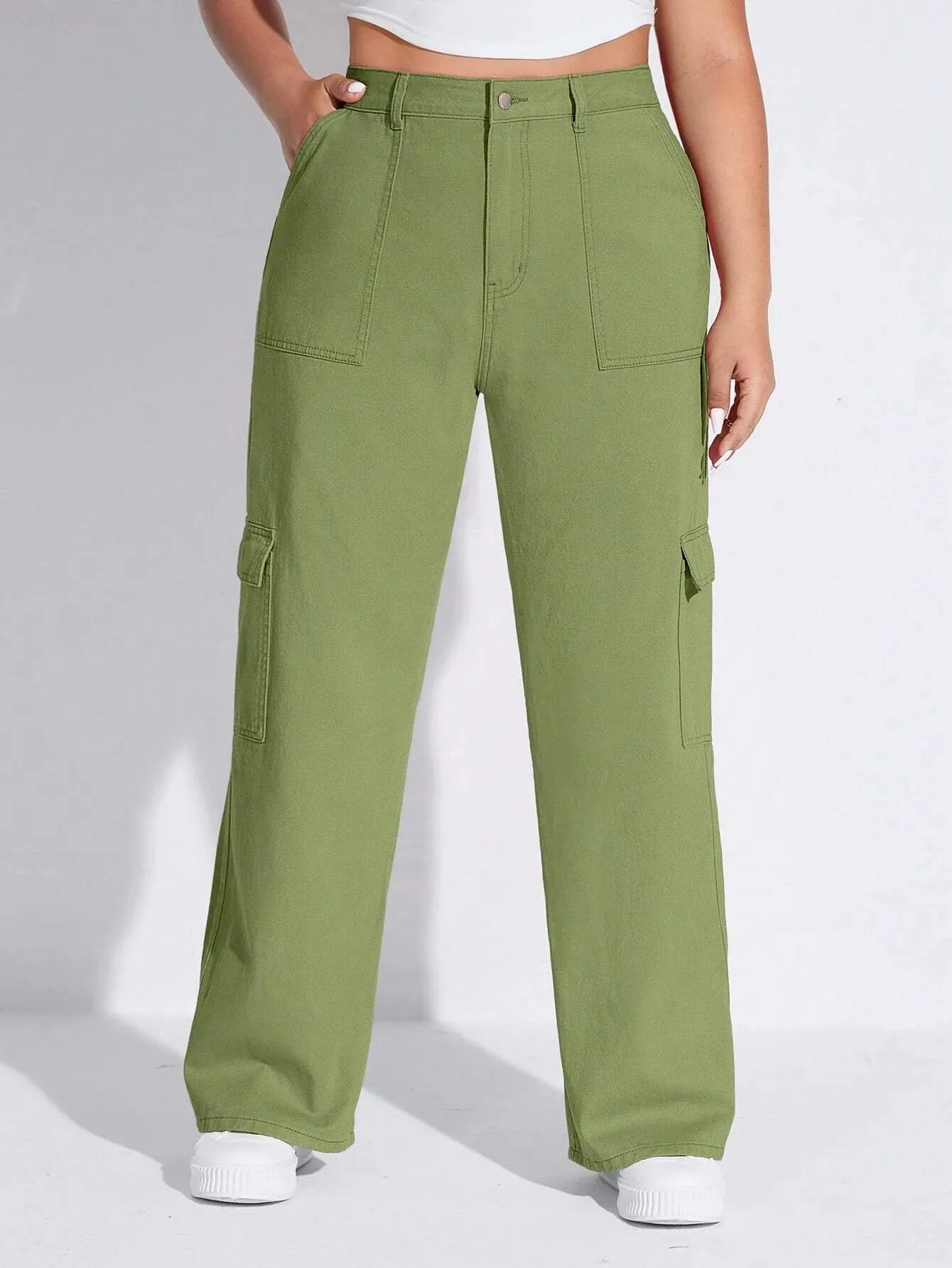 High Waist Side Pocket Cargo Jeans