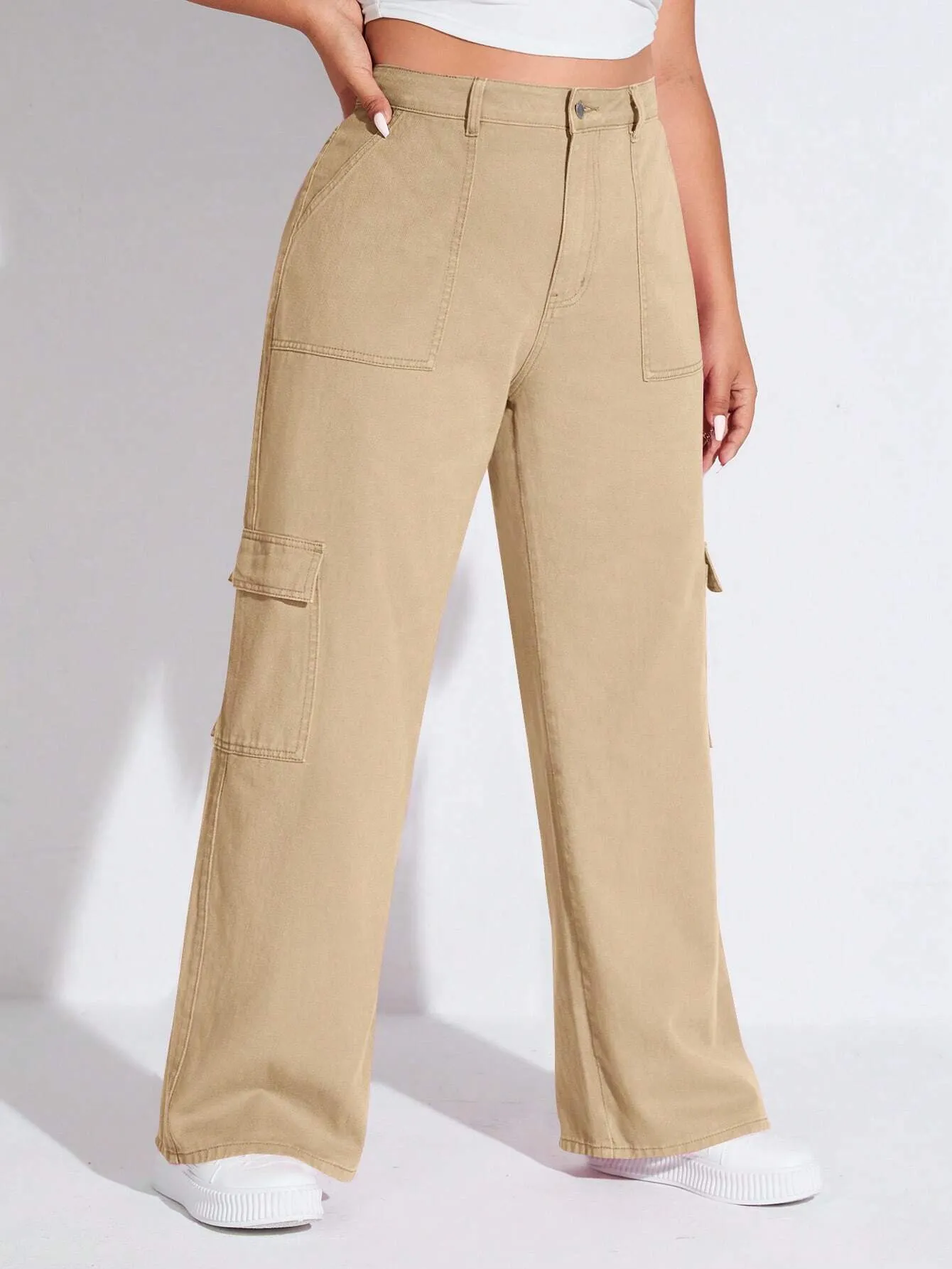 High Waist Side Pocket Cargo Jeans