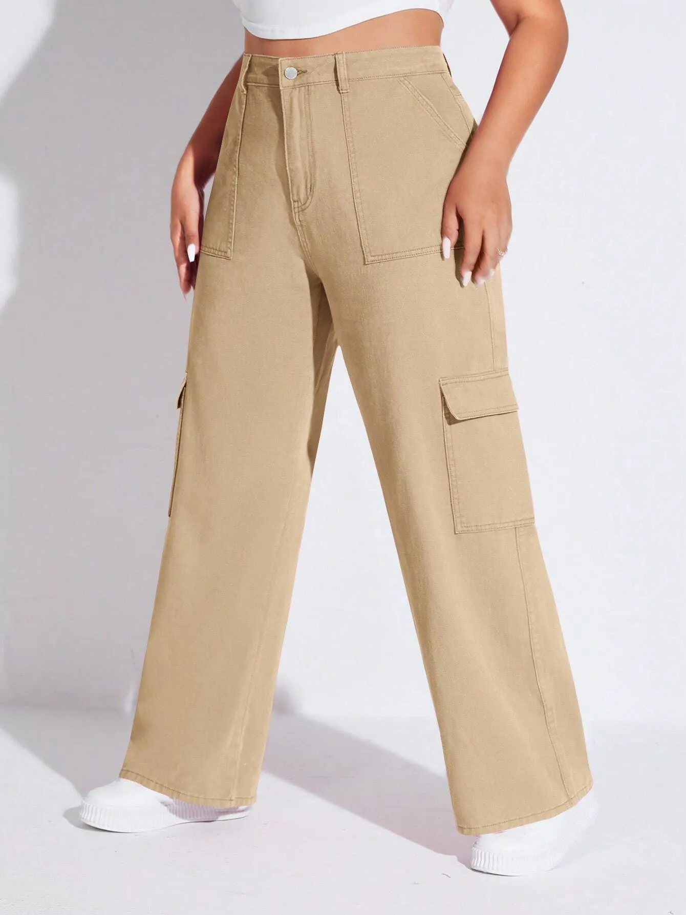 High Waist Side Pocket Cargo Jeans