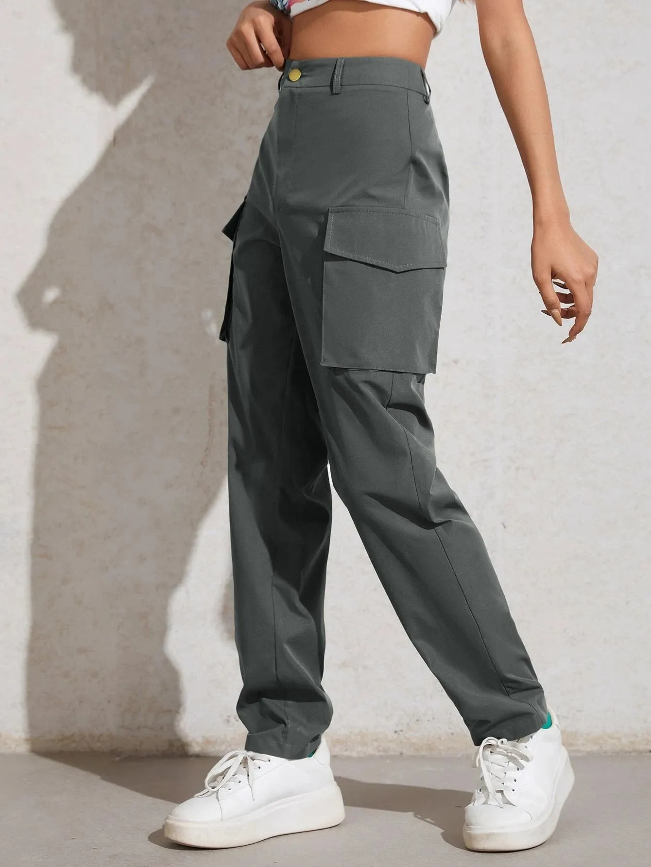 High Waisted Flap Pocket Utility Pants