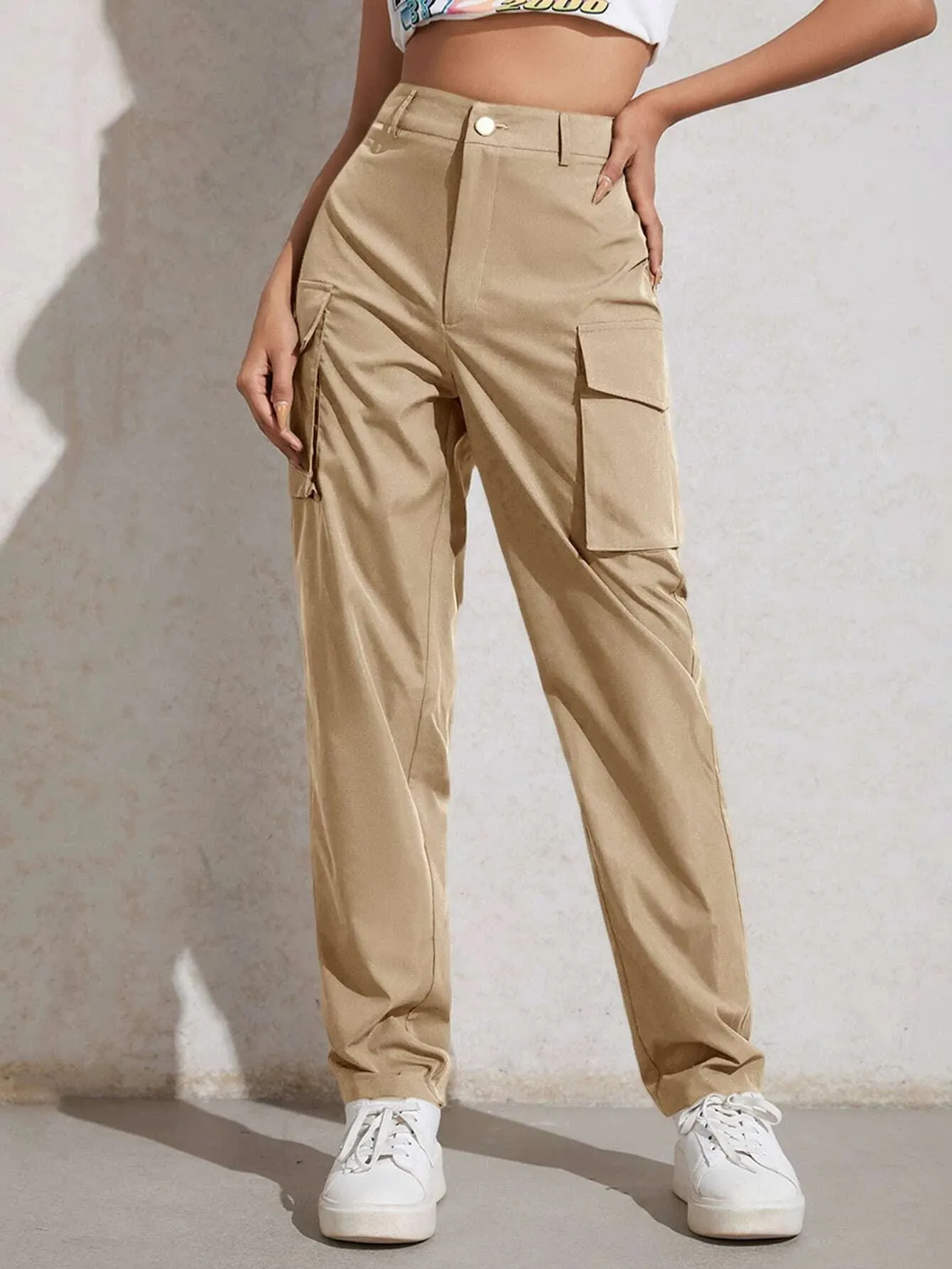 High Waisted Flap Pocket Utility Pants