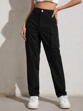 High Waisted Flap Pocket Utility Pants