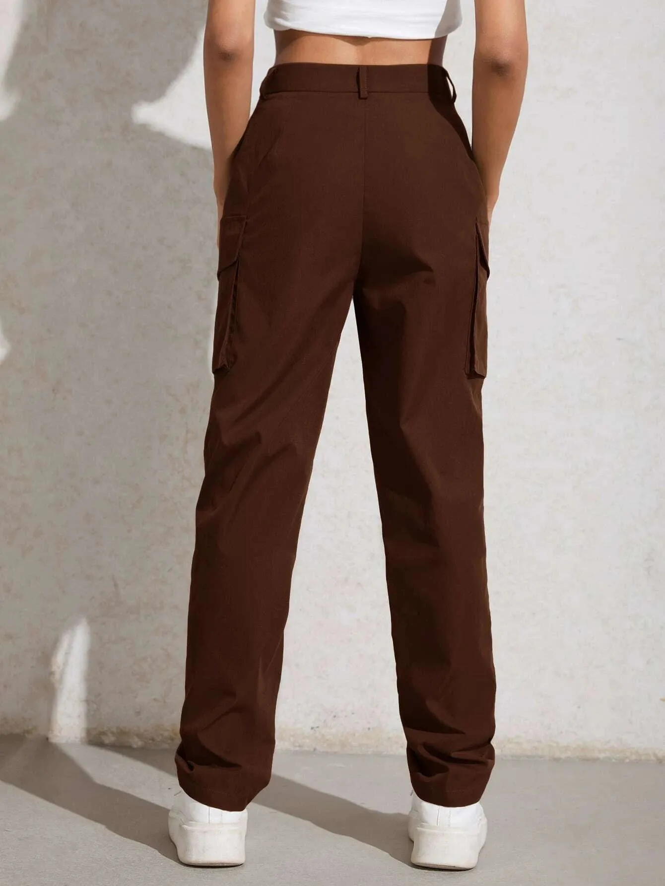 High Waisted Flap Pocket Utility Pants