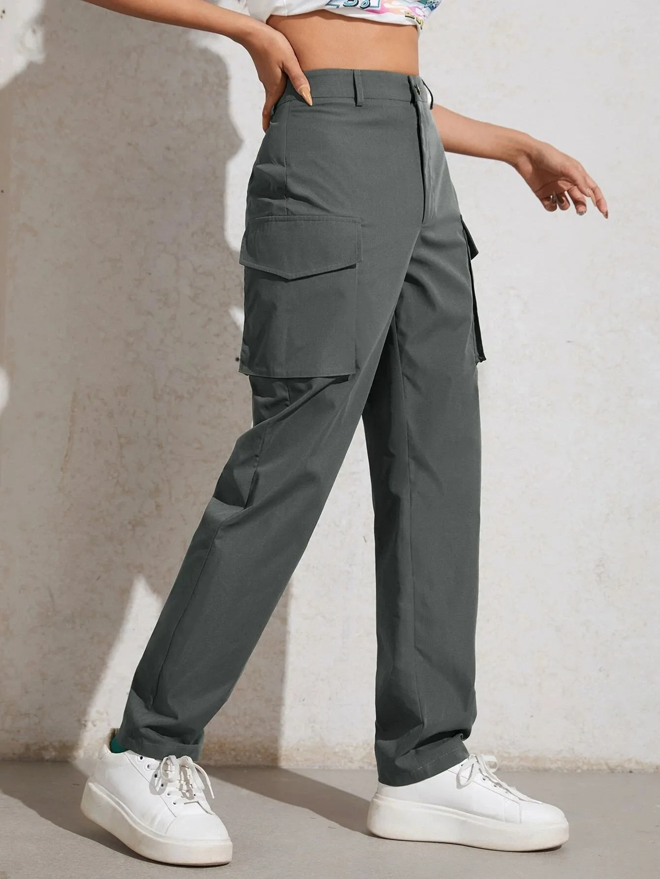 High Waisted Flap Pocket Utility Pants