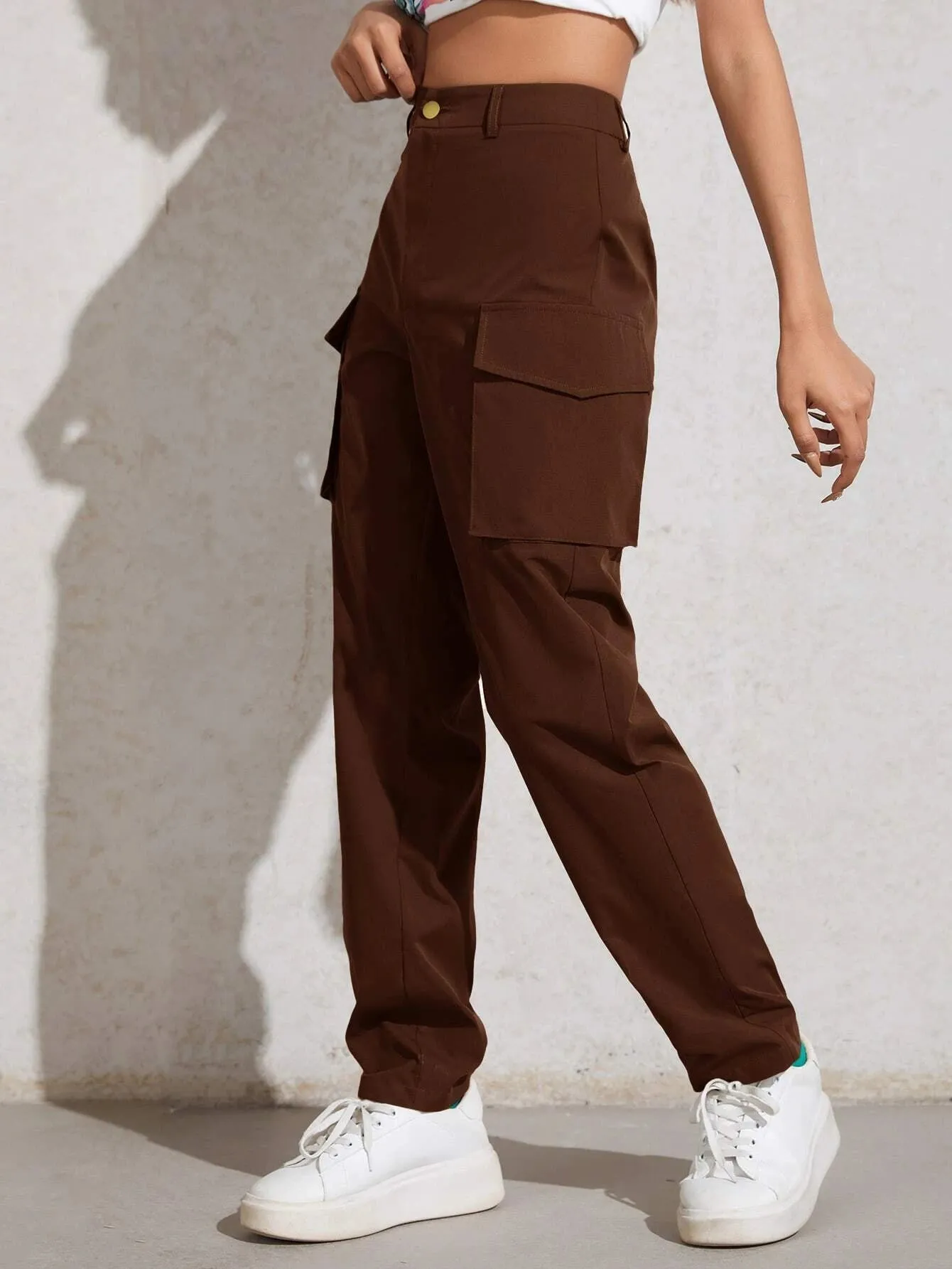 High Waisted Flap Pocket Utility Pants