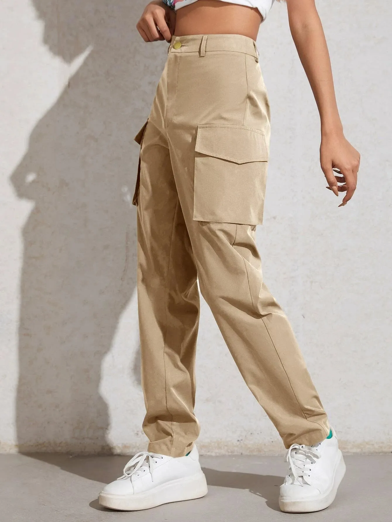 High Waisted Flap Pocket Utility Pants