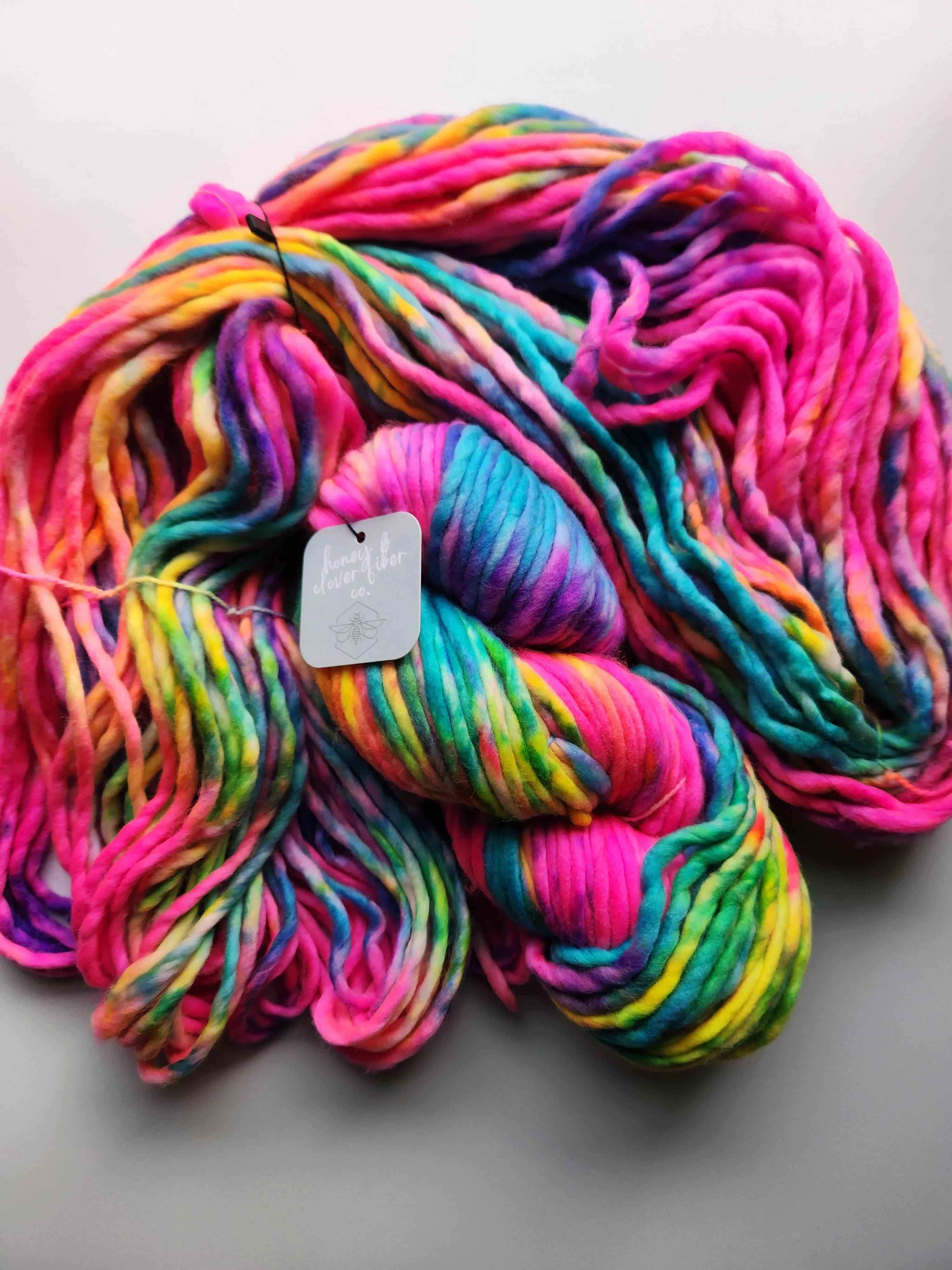 Honey and Clover | Hand Dyed Merino Wool Super Bulky | Rainbow Brite