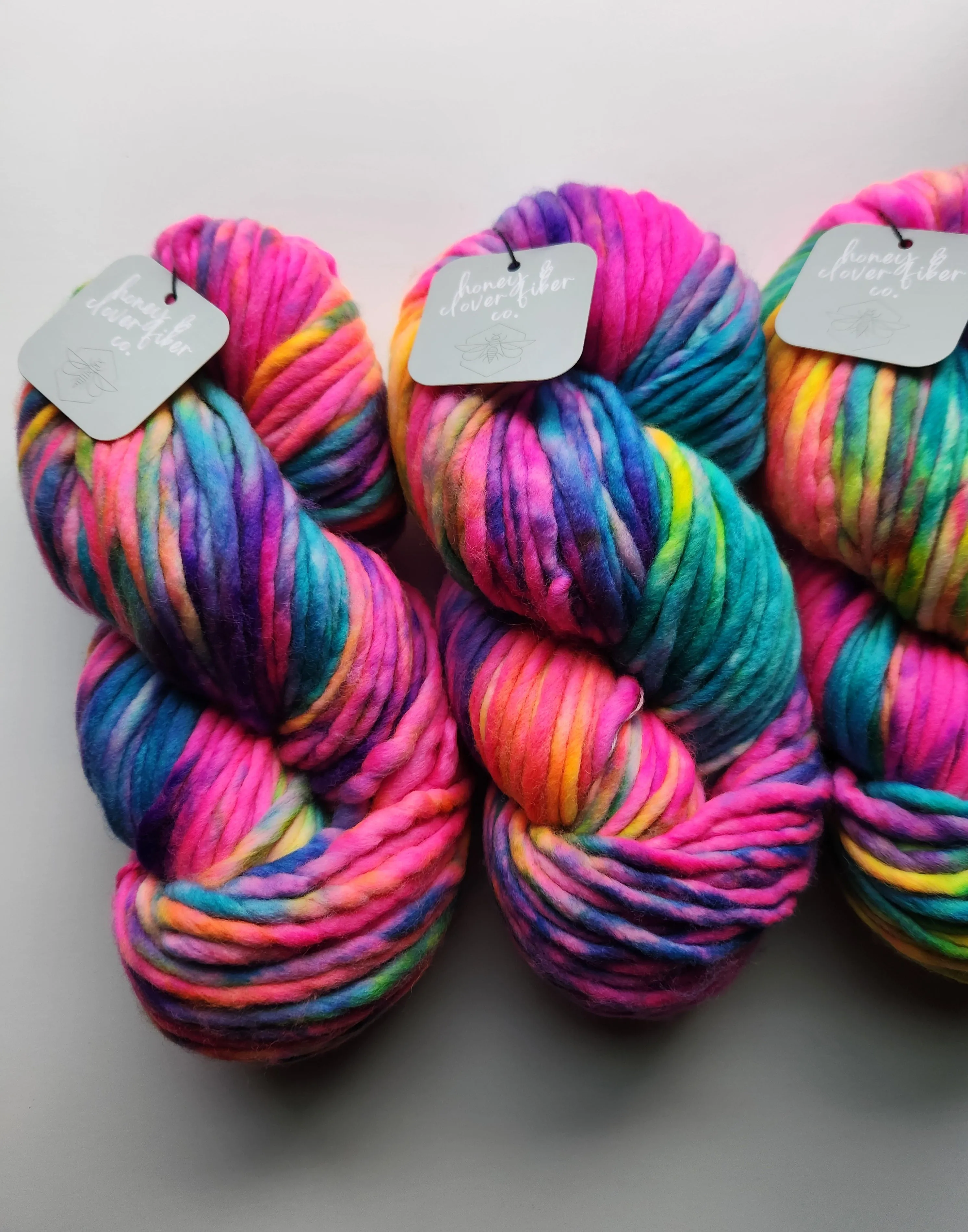 Honey and Clover | Hand Dyed Merino Wool Super Bulky | Rainbow Brite