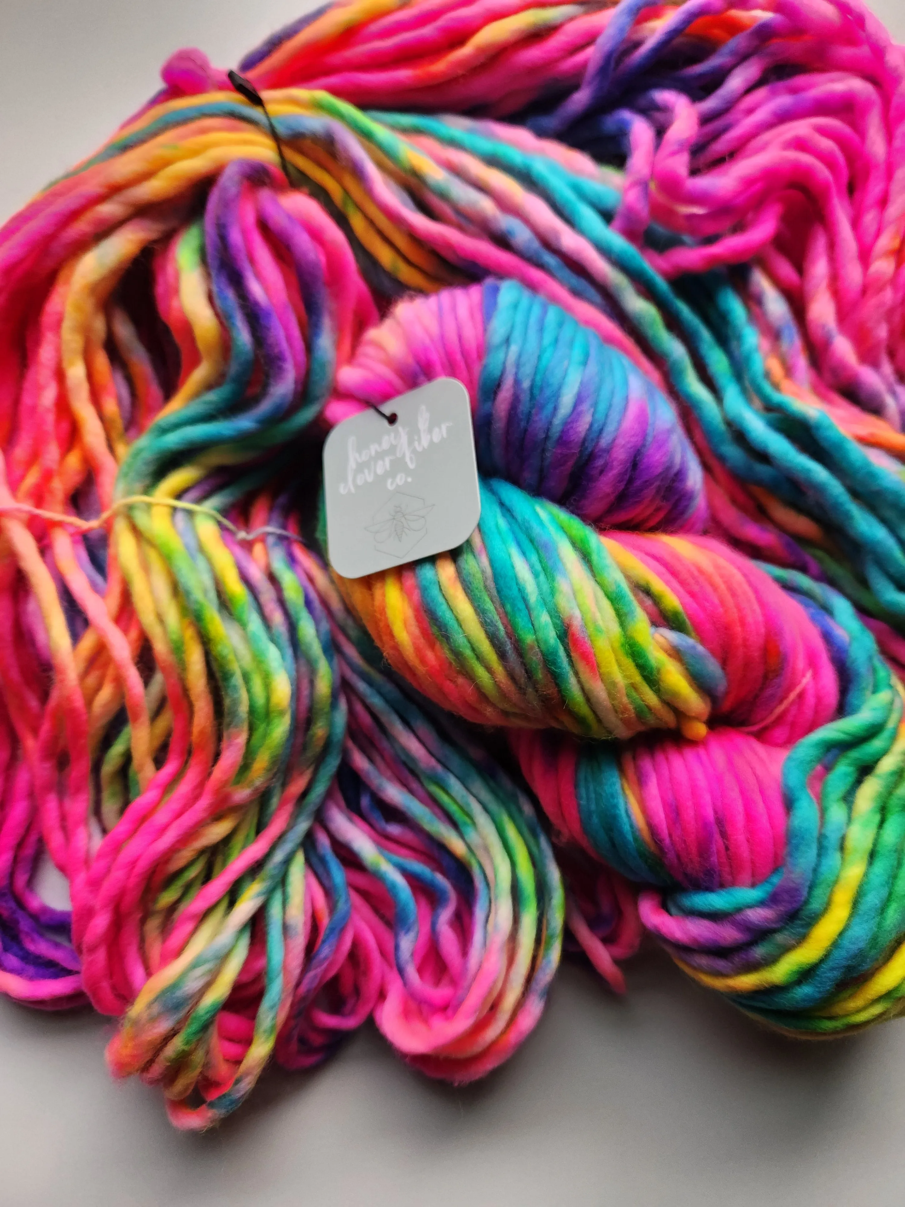 Honey and Clover | Hand Dyed Merino Wool Super Bulky | Rainbow Brite