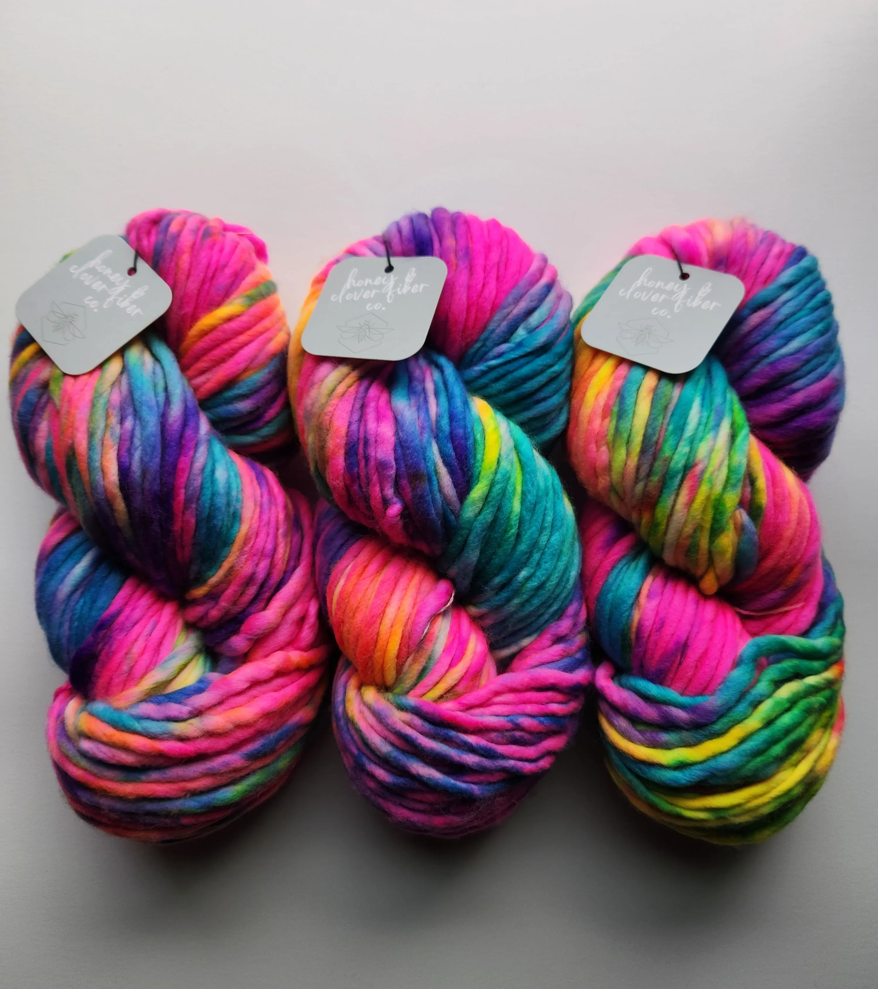 Honey and Clover | Hand Dyed Merino Wool Super Bulky | Rainbow Brite