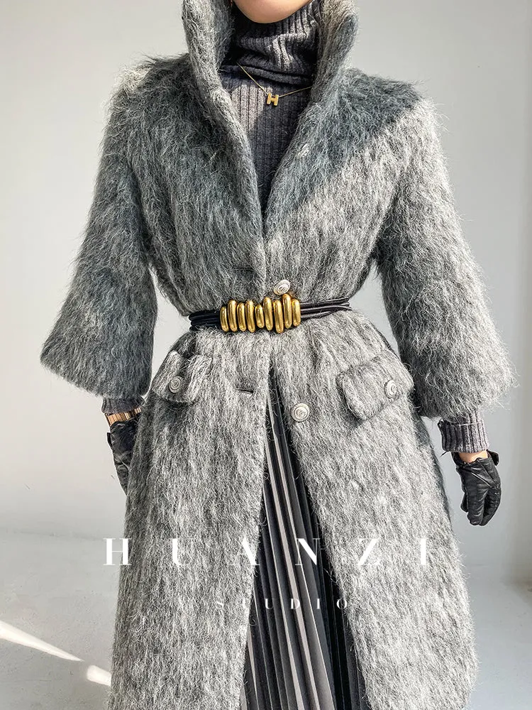 Huanzi custom high-luxury retro French medieval smohair woolen coat suit jacket -Waeo Ash