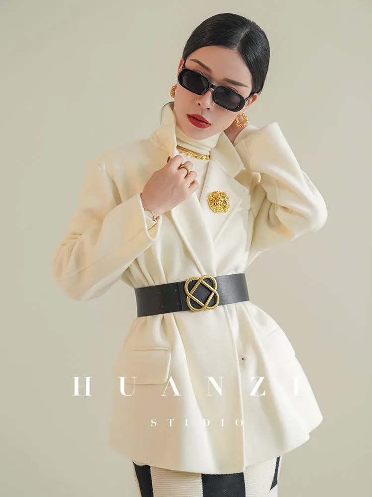 Huanzi high-definition Australian wool hand-sewn double-sided woolen short coat suit jacket- Pilia