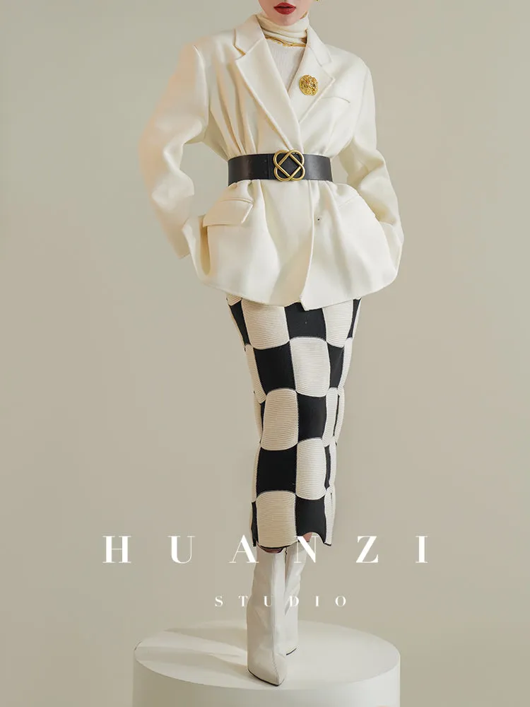 Huanzi high-definition Australian wool hand-sewn double-sided woolen short coat suit jacket- Pilia