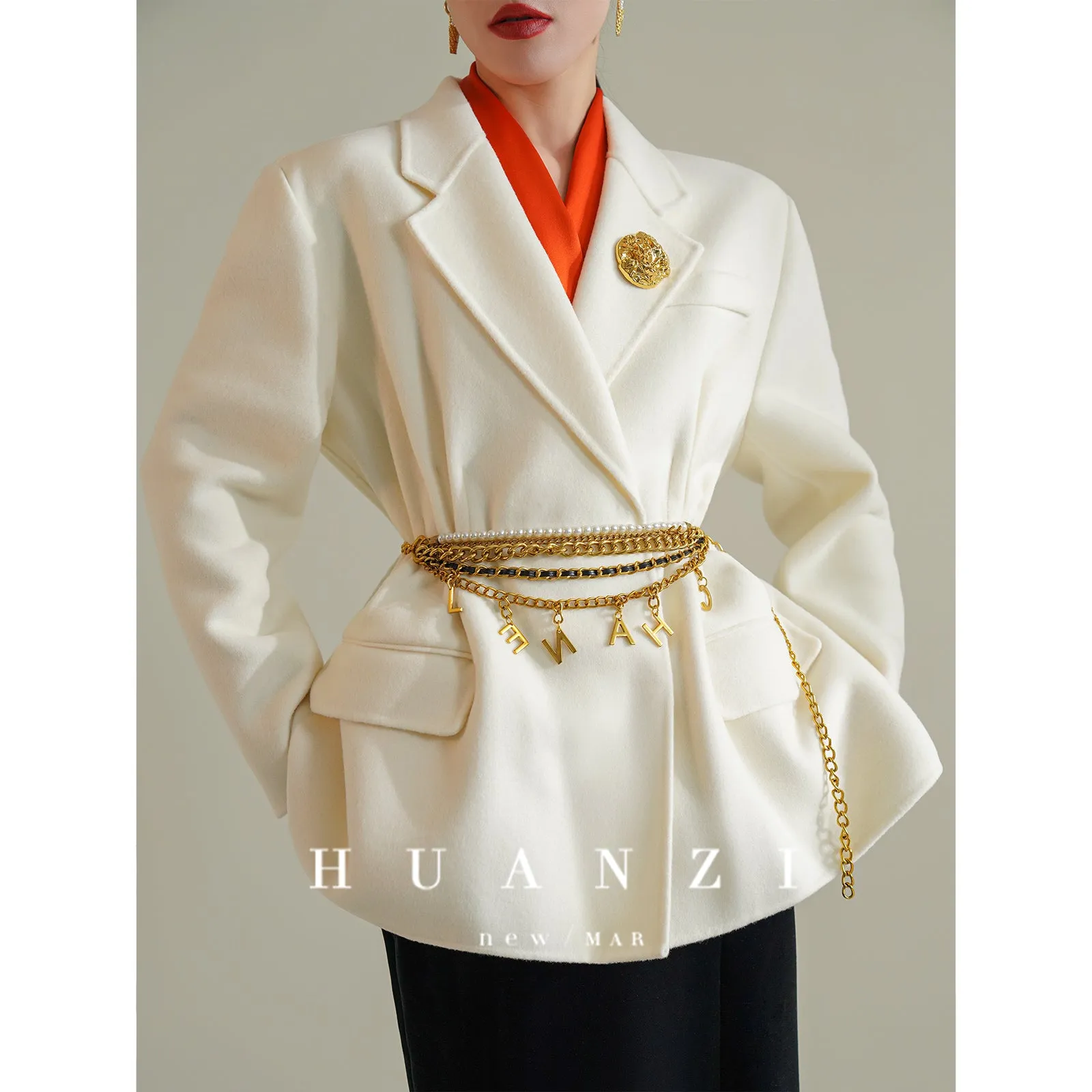 Huanzi high-definition Australian wool hand-sewn double-sided woolen short coat suit jacket- Pilia