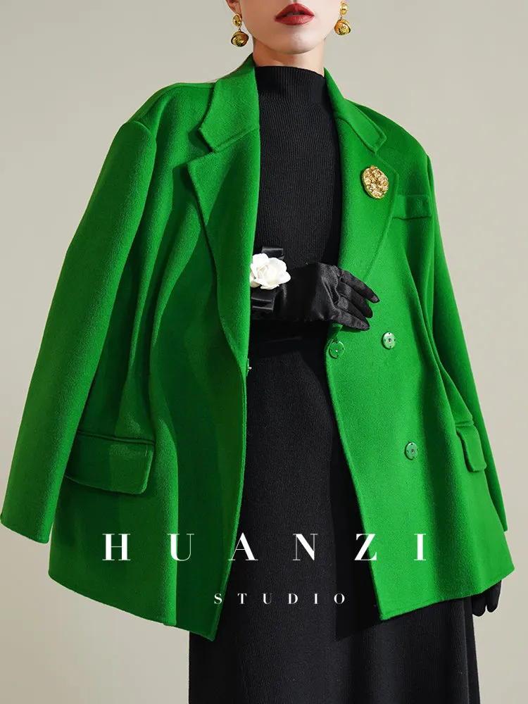 Huanzi high-definition Australian wool hand-sewn double-sided woolen short coat suit jacket- Pilia