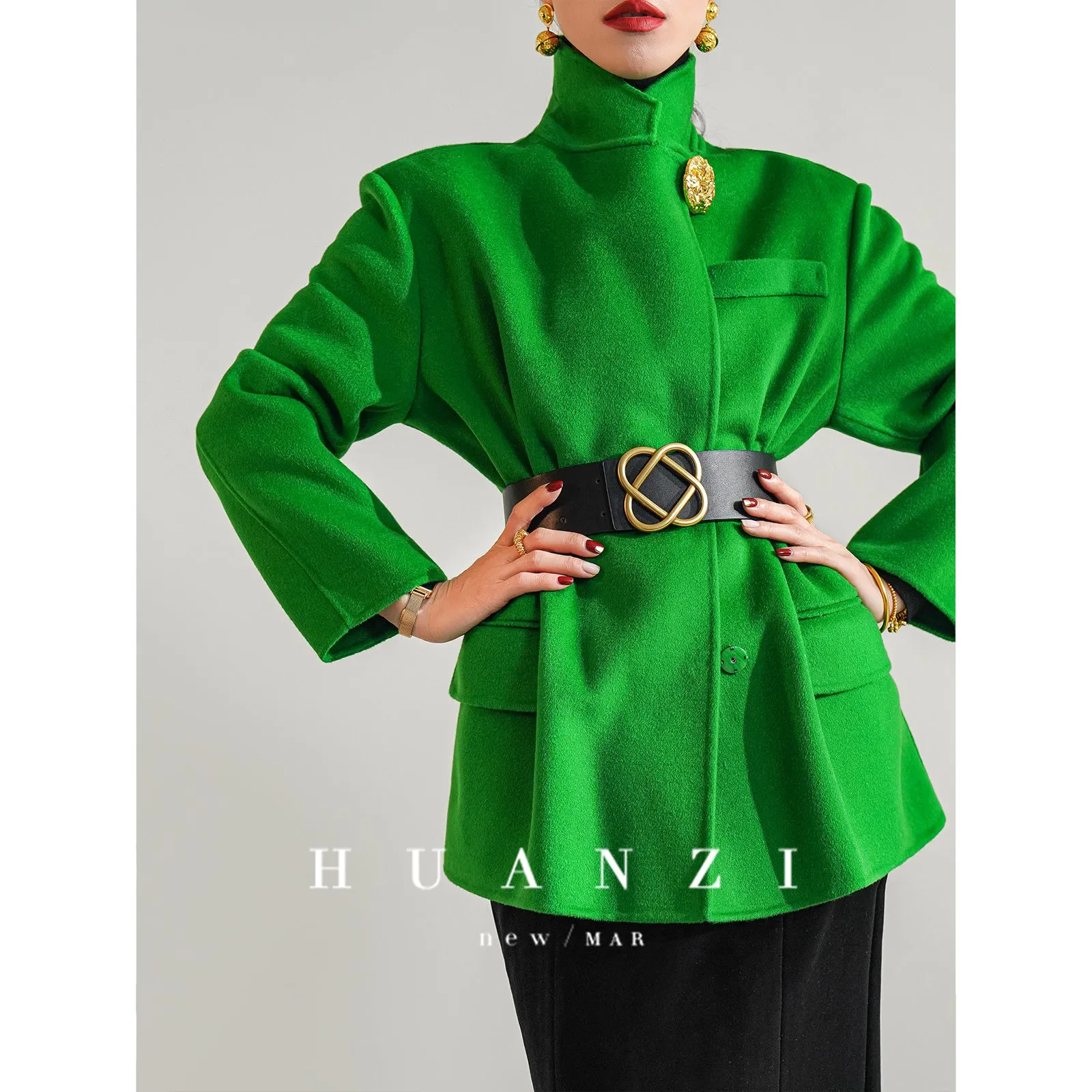 Huanzi high-definition Australian wool hand-sewn double-sided woolen short coat suit jacket- Pilia