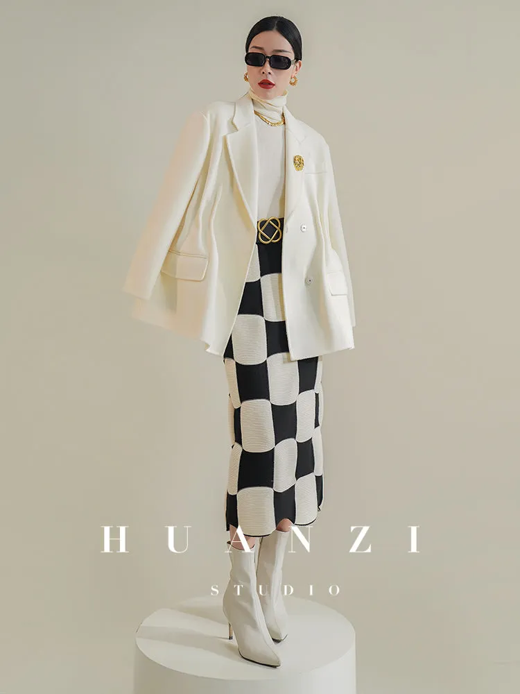 Huanzi high-definition Australian wool hand-sewn double-sided woolen short coat suit jacket- Pilia