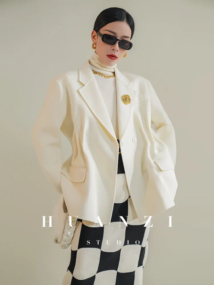 Huanzi high-definition Australian wool hand-sewn double-sided woolen short coat suit jacket- Pilia