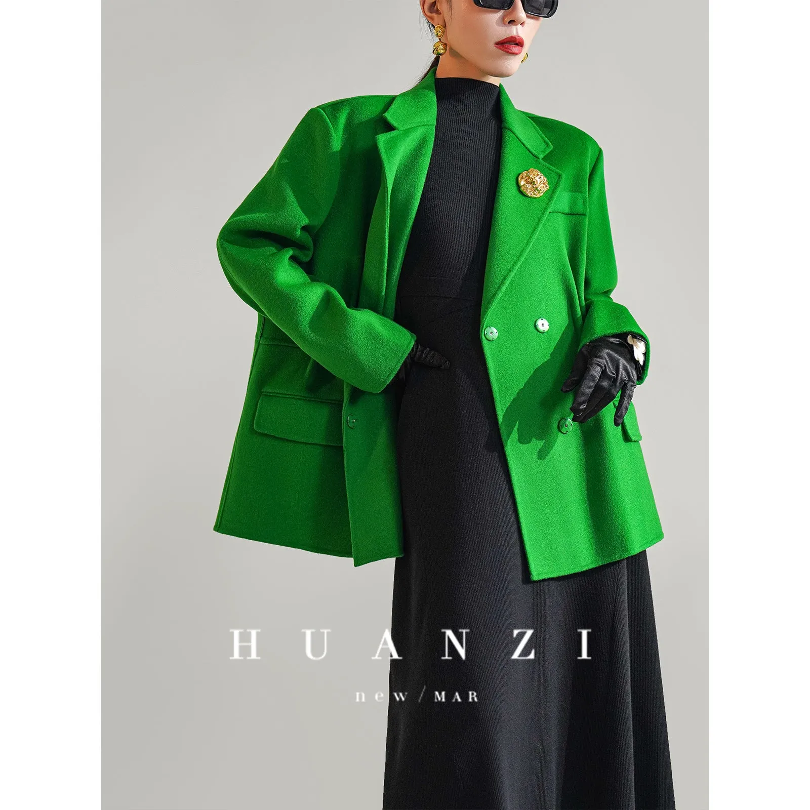 Huanzi high-definition Australian wool hand-sewn double-sided woolen short coat suit jacket- Pilia