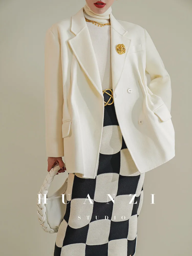 Huanzi high-definition Australian wool hand-sewn double-sided woolen short coat suit jacket- Pilia