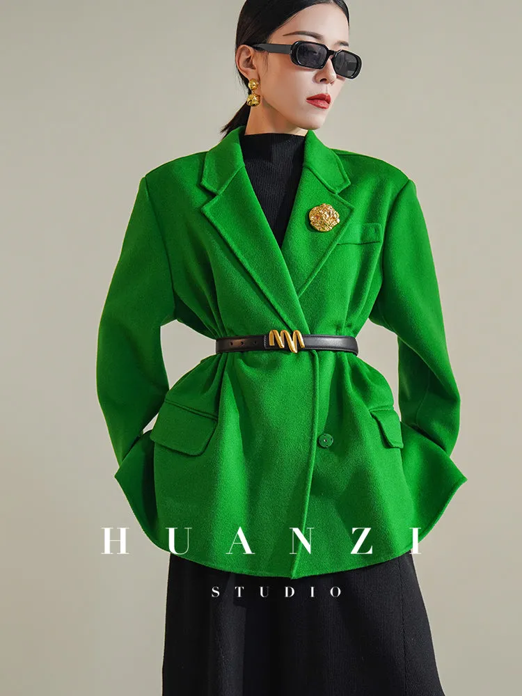 Huanzi high-definition Australian wool hand-sewn double-sided woolen short coat suit jacket- Pilia