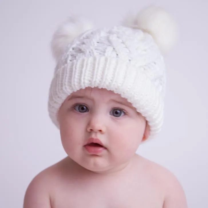 Huggalugs White Fluffer Beanie Hat