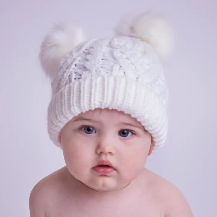 Huggalugs White Fluffer Beanie Hat