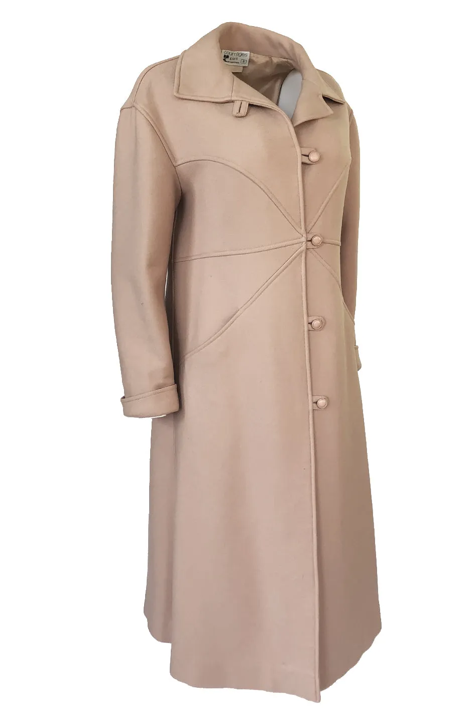 Immaculate 1960s Courreges Unusually Seamed Camel Toggle Coat