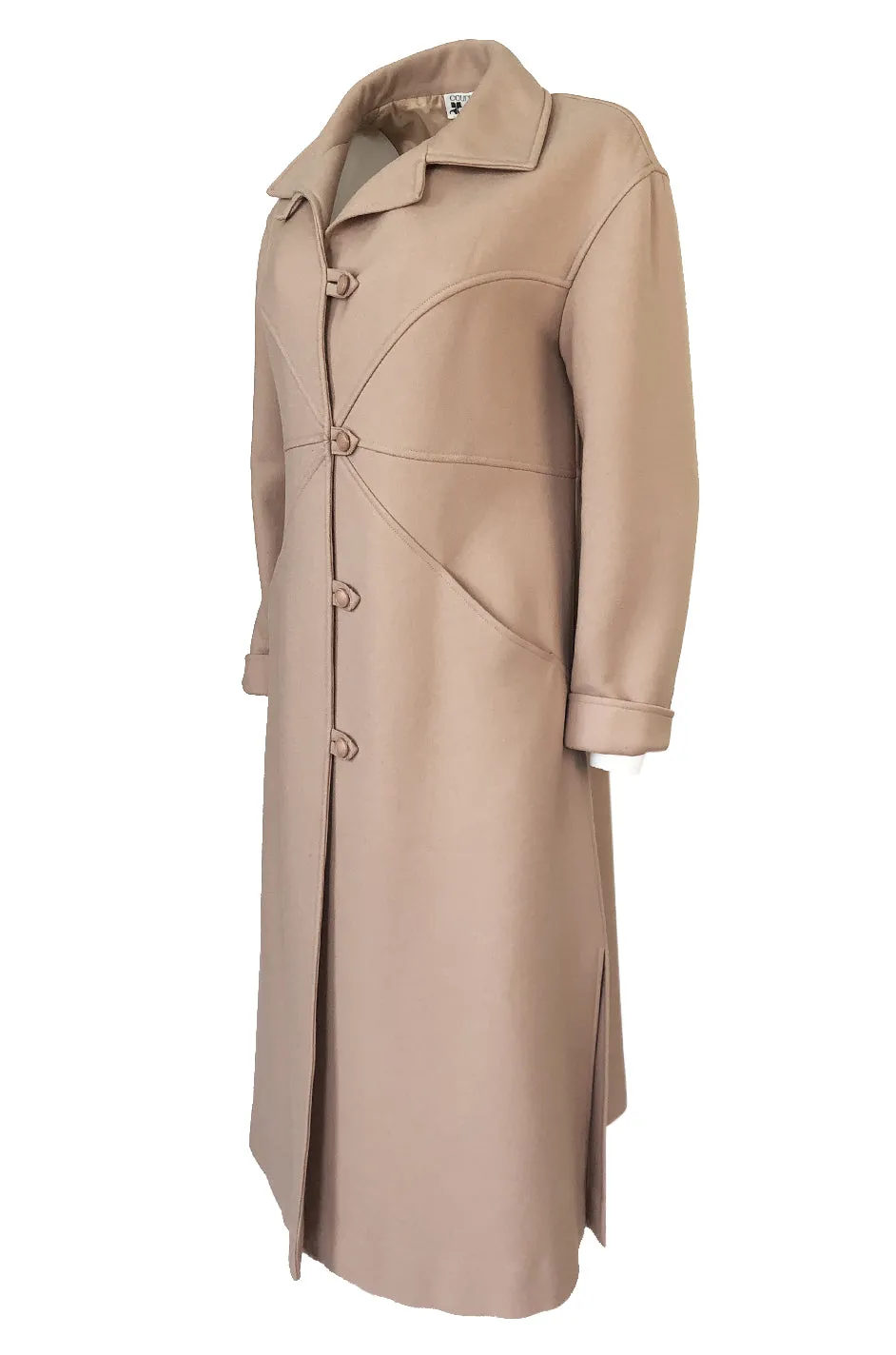 Immaculate 1960s Courreges Unusually Seamed Camel Toggle Coat